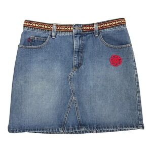 Vintage Fiorucci Denim Mini Skirt Size 11/12 Embroidered Y2K 90s Made In‎ USA